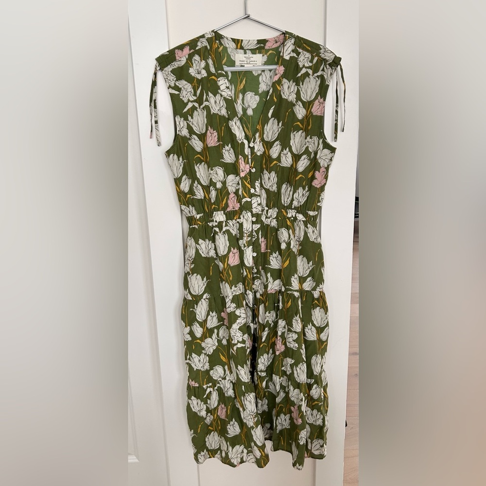 Trovata Birds of Paradise Marcella green dress midi style